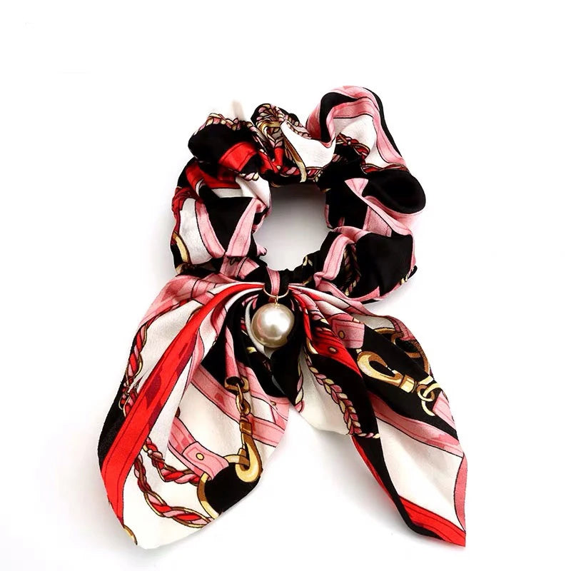 Fashion Bowknot Ponytail Holder Elastic Hair Bands for Girls Flower Printing Hair Accessories Women Hairband Ribbon Headwear