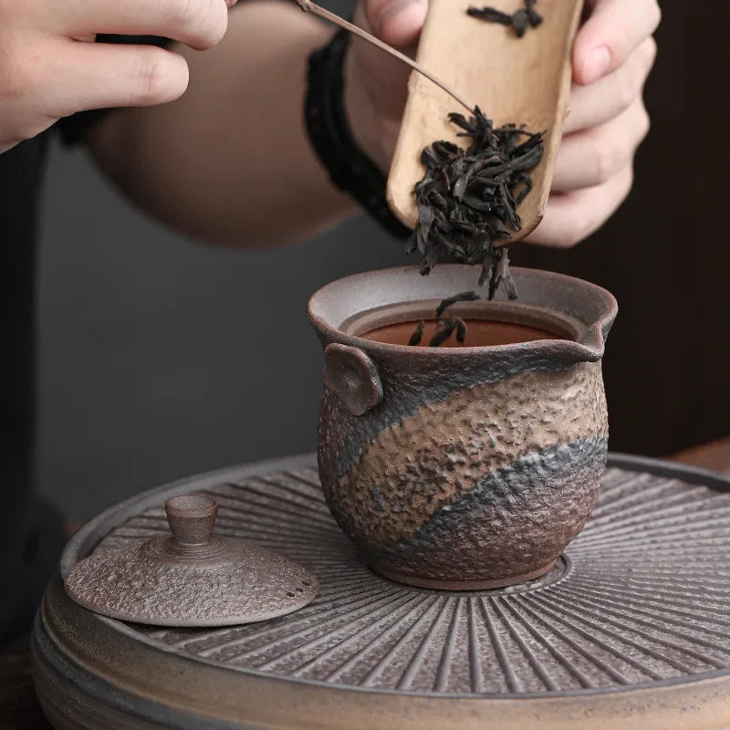 Gilding Iron Glaze Stone Pattern Pot Japanese Retro Ceramic Kung Fu Teapot Stoneware Tureen Pu'er Tea Making Device Tea Kettle