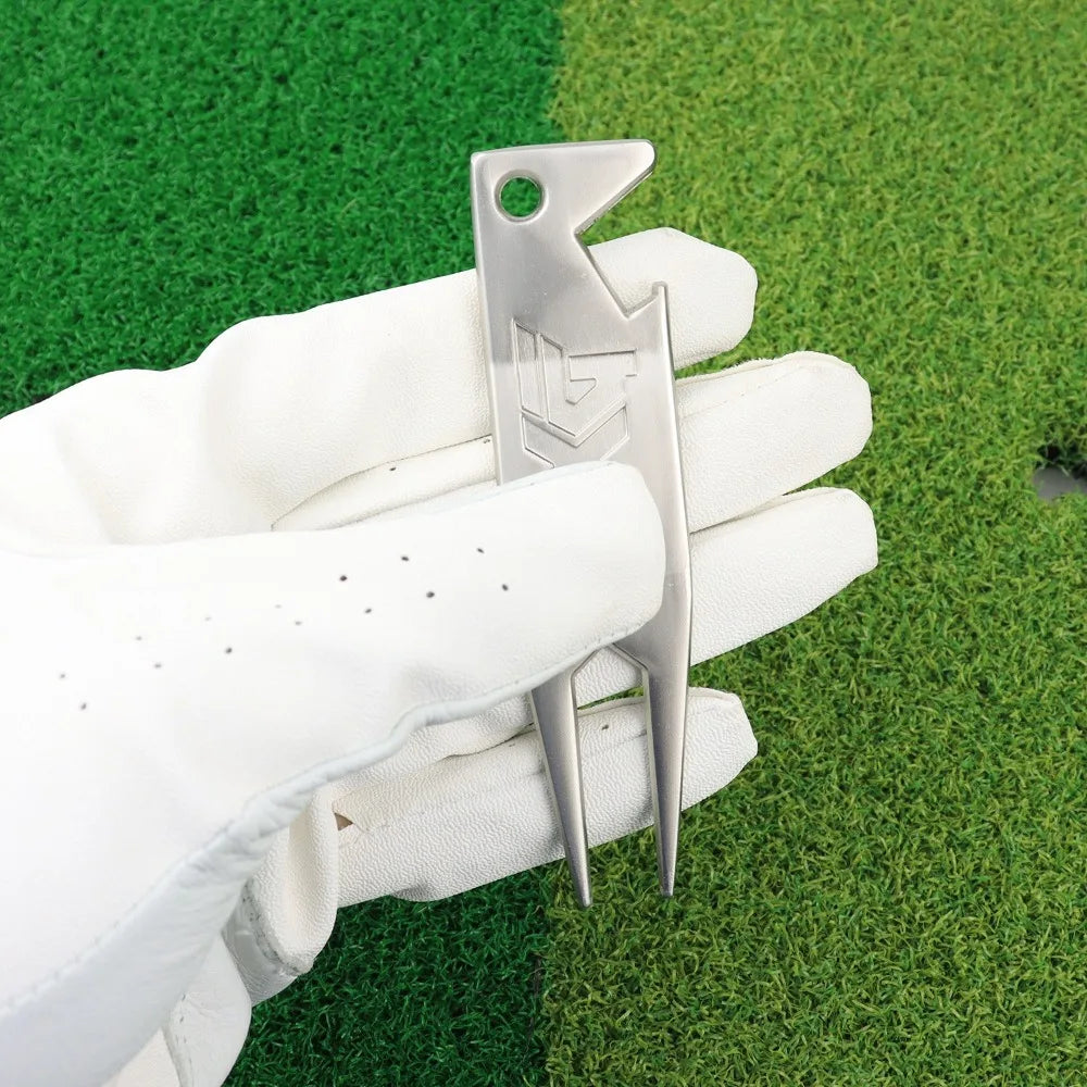 2 in 1 Metal Golf Divot Repair Tool Golf Club Groove Cleaner Golf Putting Green Fork Golf Pitchforks Golf Accessories