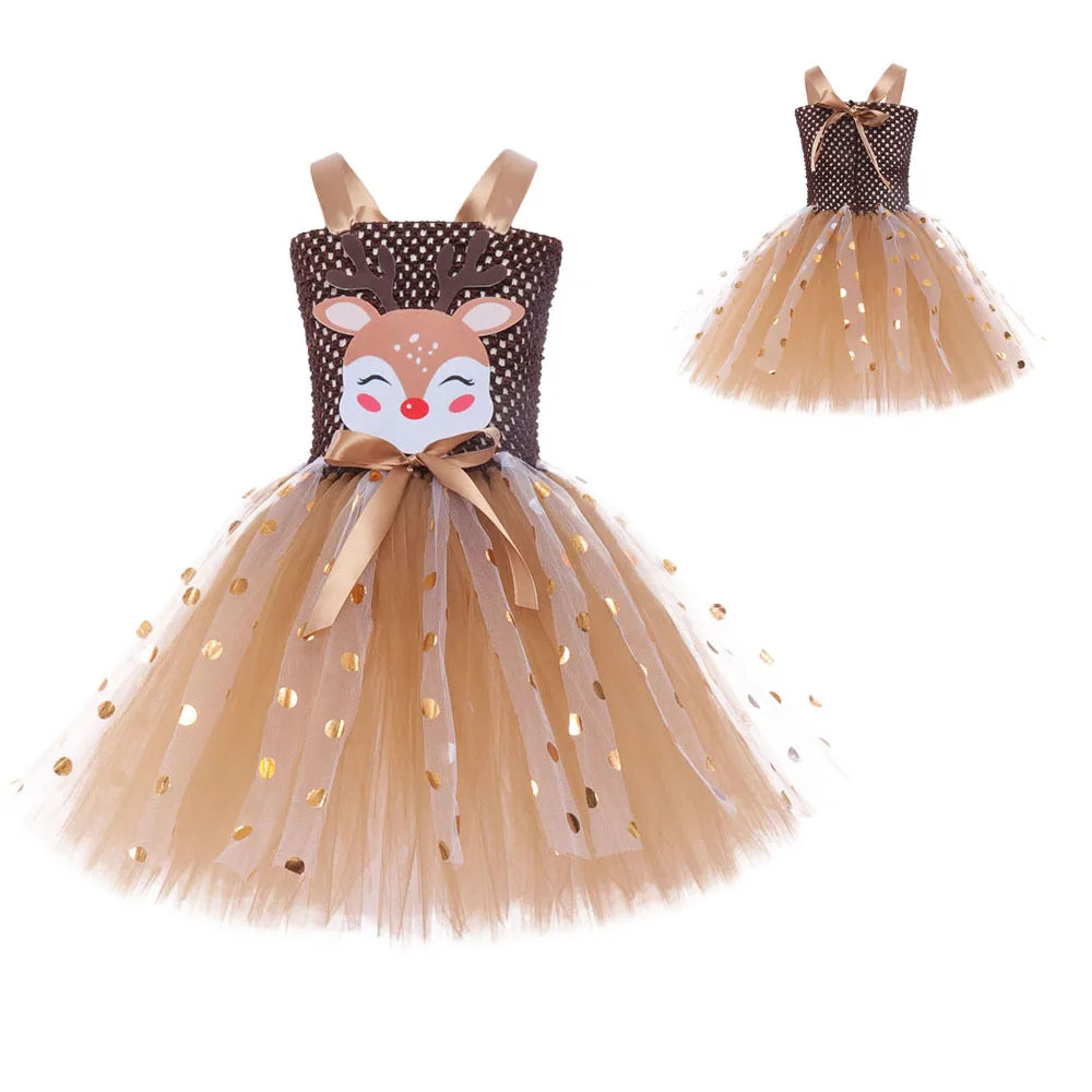 Reindeer Girls Christmas Costume Carnival Kids Animal Dress Up Fancy Dress Girl Tutu Dress Costume Halloween Children Cosplay