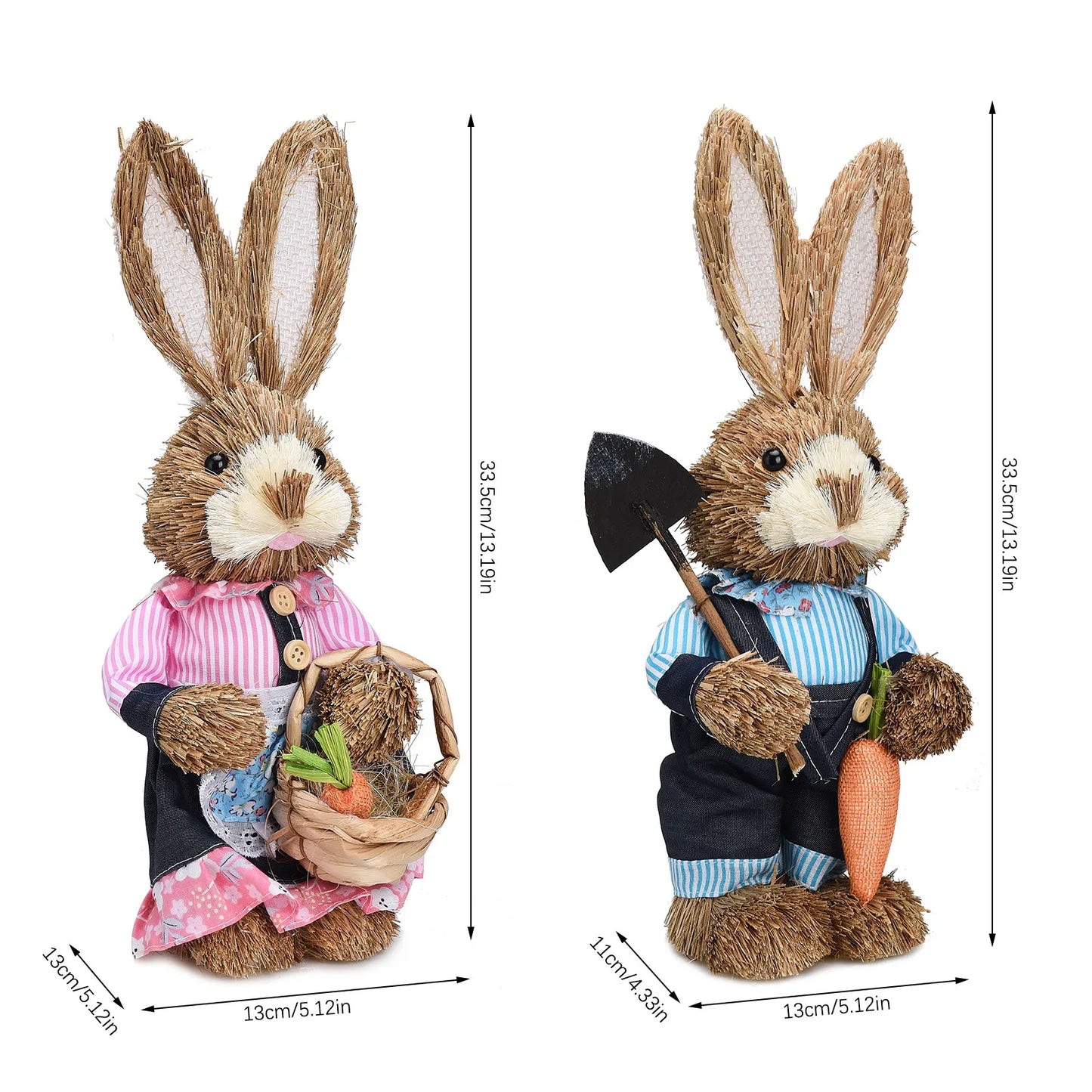 2PCS Straw Rabbit 2024 Easter Bunny Ornament Party Decorations Holiday Home Garden Wedding Decor Crafts Photo Props 25/35cm
