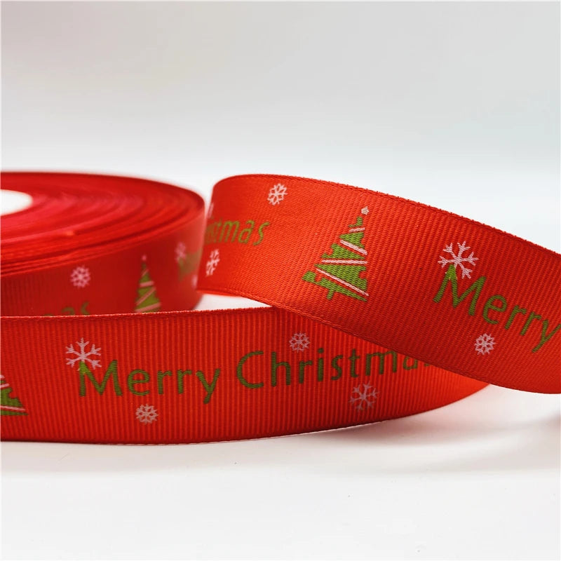5yards/Lot 25mm Christmas Decor Grosgrain Ribbon Printed Christmas Ribbon for Handmade Design Christmas Decoration Sewing Fabric
