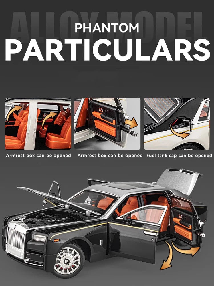 1:18 Rolls-Royce Phantom Alloy Car Model Simulation Sound and Light Pull Back Toy Car Luxury Car Boys Collection Ornaments Gift
