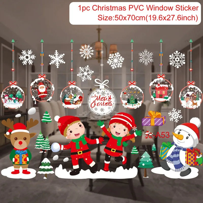 Christmas Wall Window Stickers Marry Christmas Decoration for Home 2024 Christmas Ornaments Xmas Navidad Gift New Year 2025