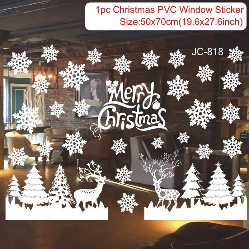 Christmas Wall Window Stickers Marry Christmas Decoration for Home 2024 Christmas Ornaments Xmas Navidad Gift New Year 2025