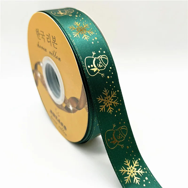 5yards 25mm Christmas Ribbon Printing Polyester Ribbon for Handmade Bow Party Christmas Decorations DIY Christmas Gift Wrapping
