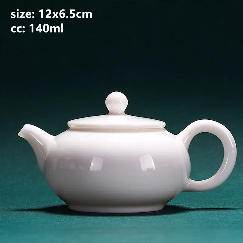 Chinese Dehua White Porcelain Teapot Household Kettle Handmade Ceramics Tea Set Tie Guanyin Puer Tea Maker Tea Ceremony Supplies