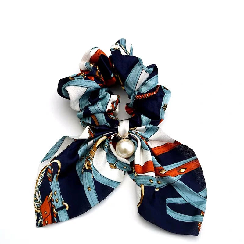 Fashion Bowknot Ponytail Holder Elastic Hair Bands for Girls Flower Printing Hair Accessories Women Hairband Ribbon Headwear