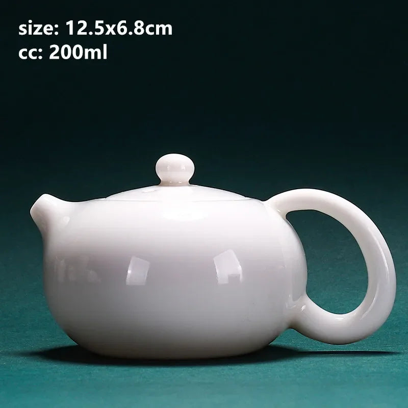 Chinese Dehua White Porcelain Teapot Household Kettle Handmade Ceramics Tea Set Tie Guanyin Puer Tea Maker Tea Ceremony Supplies