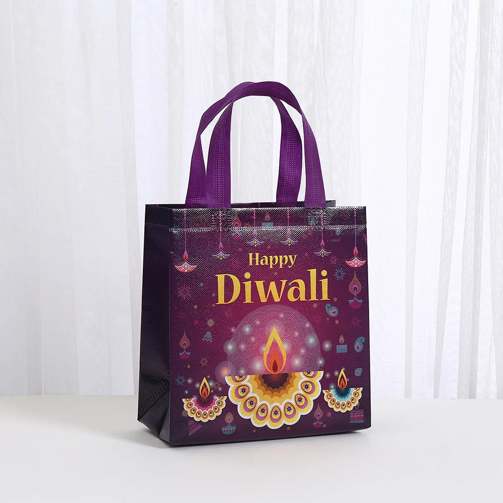 4Pcs Happy Diwali Theme Gift Packing Bag Non-Woven Shopping Tote Bag for India Diwali Festival Party Favors Bag Decoration