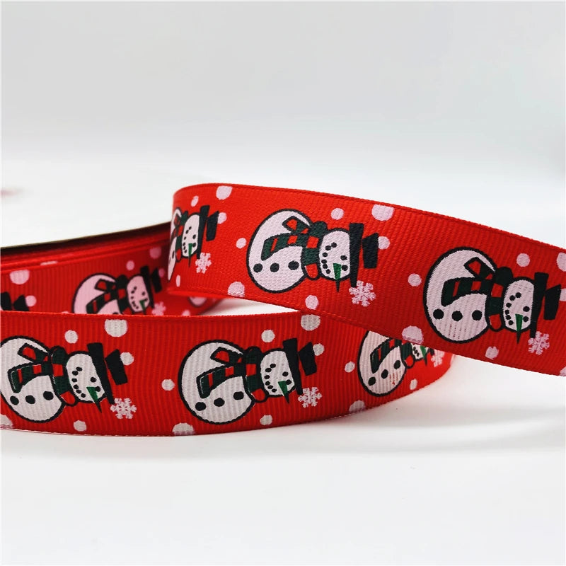 5yards/Lot 25mm Christmas Decor Grosgrain Ribbon Printed Christmas Ribbon for Handmade Design Christmas Decoration Sewing Fabric