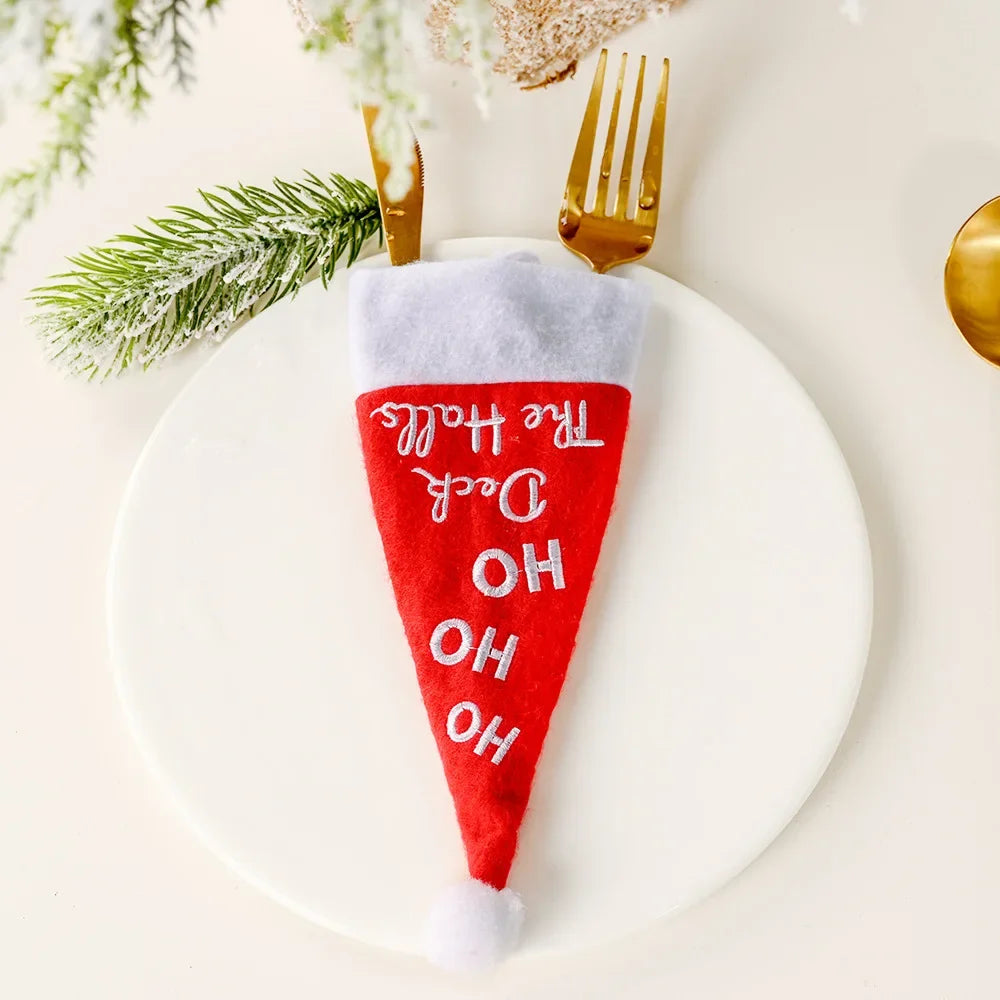 Christmas Cutlery Holders Christmas Knife Fork Tableware Bags Pocket Christmas Decoration 2024 New Year Dinner Table Ornament