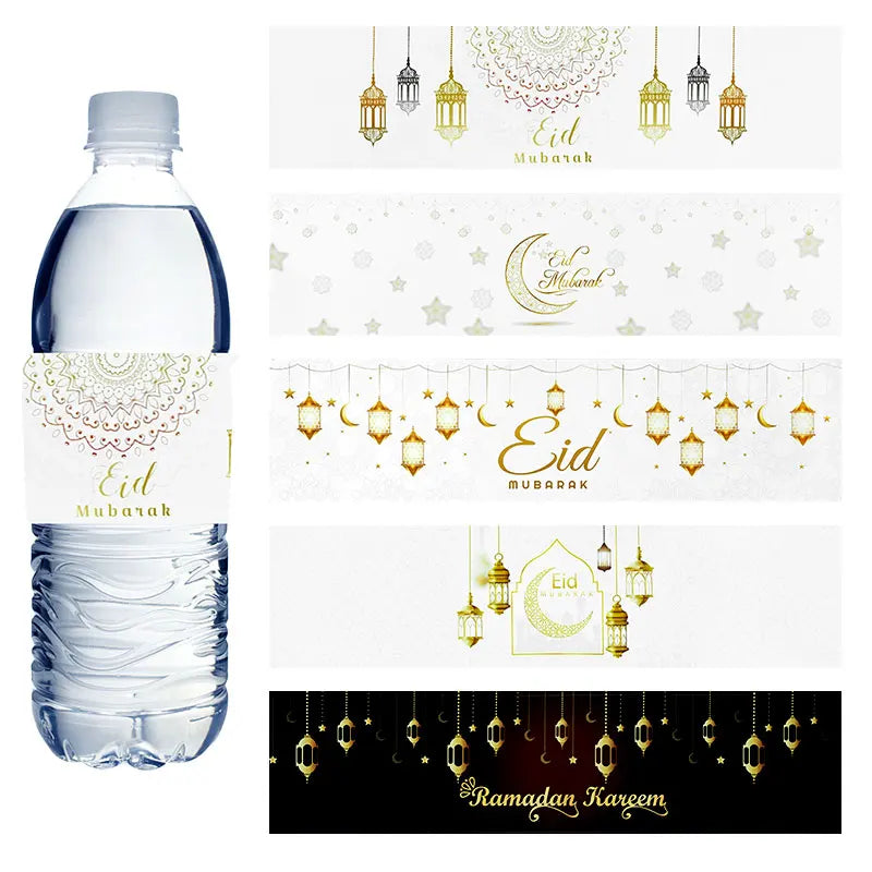 10/20pcs Eid Mubarak Bottle Wrapper Paper Sticker Ramadan Kareem Festival Party Supplies Water Bottle Cover Eid Al-Fitr Decor