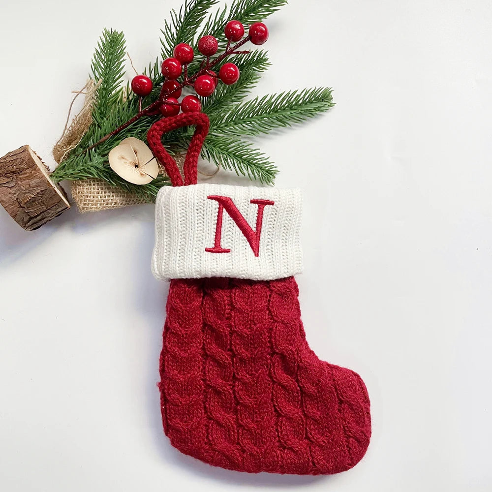 Christmas Socks Snowflake Alphabet Letters Christmas Knitting Stocking Christmas Tree Pendant Decoration for Home Xmas Gift 2024
