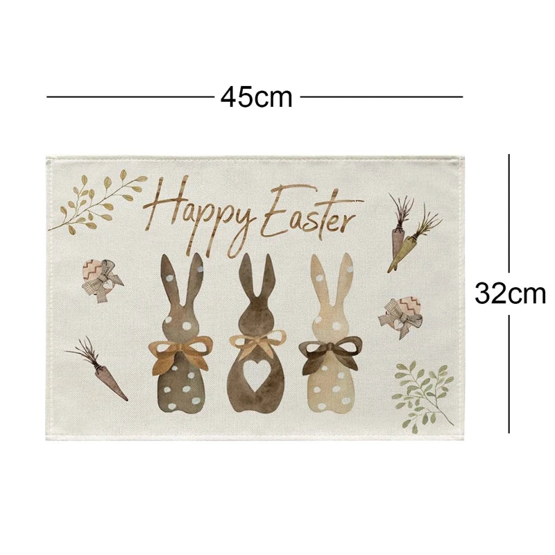 Easter Bunny Table Runner Linen Gnome Eggs Rabbit Dining Table Cloth Easter Placemat Decoration for Home Kitchen 2024 Spring
