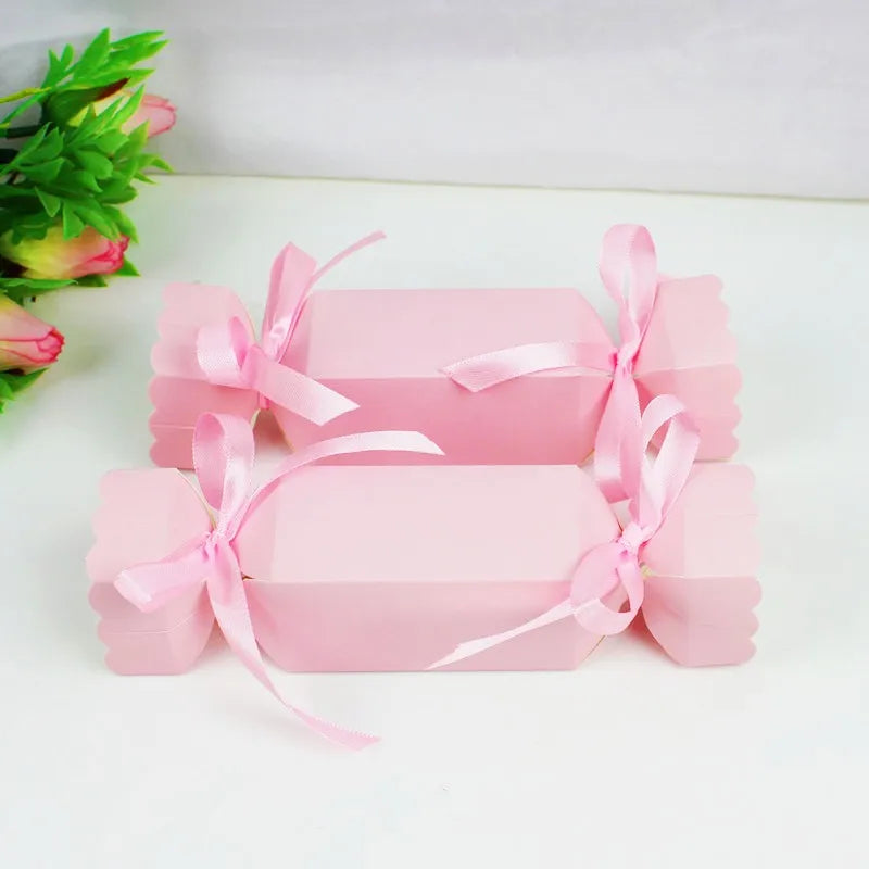 10pcs Candy Box for Christmas With Ribbons DIY Sweets Chocolate Cookies Decoration Party Gift Xmas Wedding Paper Packaging Boxes