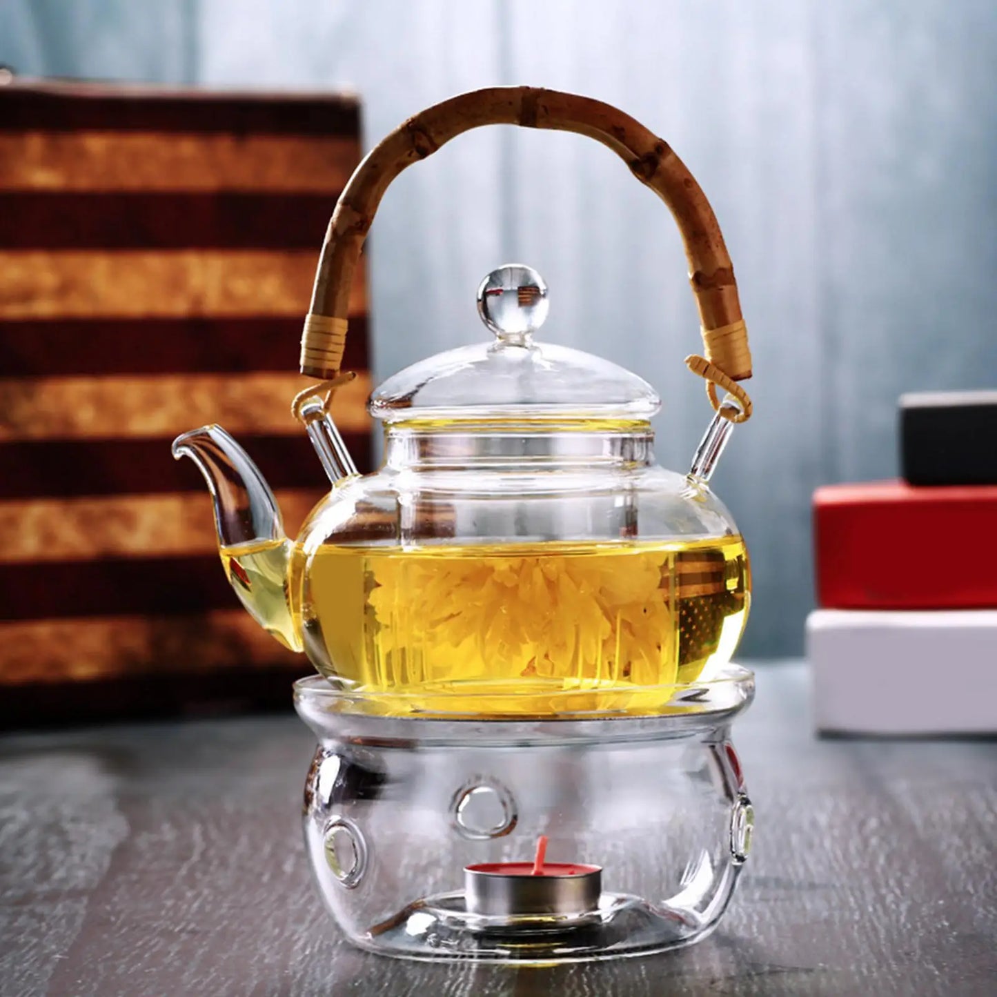 Glass Teapot With Infuser Tea Kettle Wood Handle Water Pitcher for Loose Leaf Juice Milk