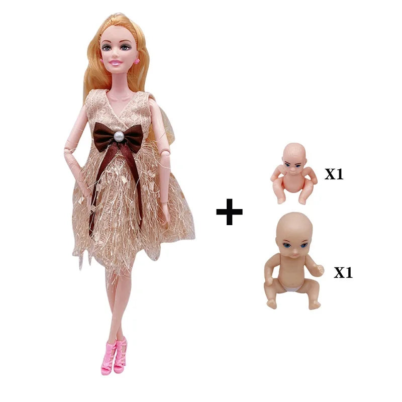 Handmade 11.5Inches Pregnant Doll Mom Have 2Pcs Baby in Her Tummy With 1Pc Clothes Educational Dolls Girl Toy for Barbie Gift
