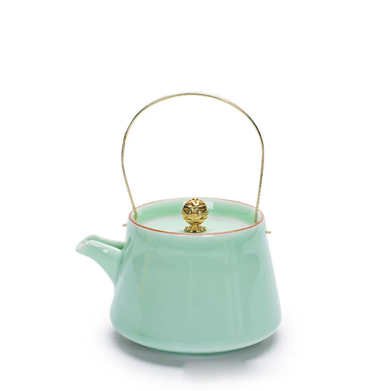 Celadon Ceramic Beam Tea Pot 240ml,Japanese-Style Tea Pot Pu'er Pot Household Tea Set Single Teapot Ceramic Flower Teapot Kettle