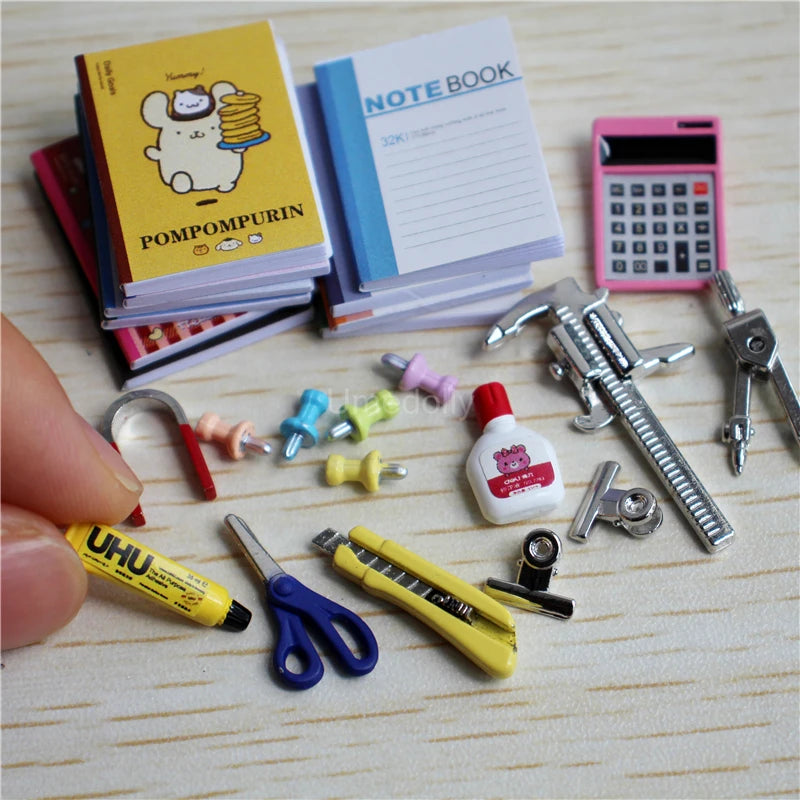 1/12 Scale Minaiture Dollhouse Stationery Mini Notebook Push Pin Model for OB11 BJD Doll Accessories Toy