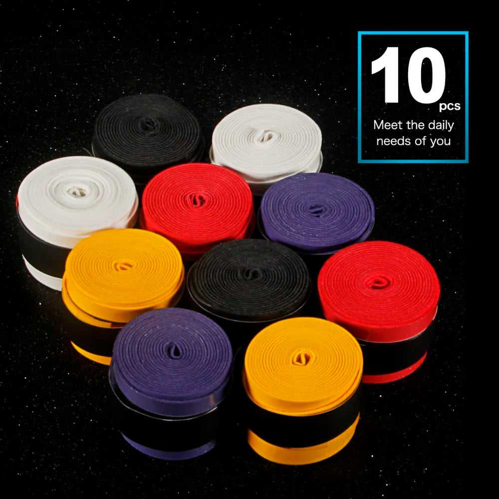QUESHARK 10 Pcs Coated Anti-Slip Breathable Tennis Racket Sweat Bands Tapes Fishing Rods Badminton Racket Over Grip Wrap Tapes