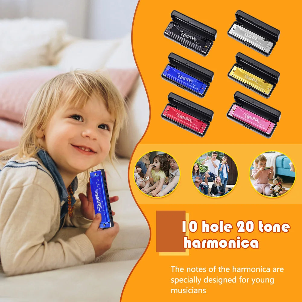 Portable 10 Hole 20 Tone Harmonica Mini Harmonica Early Educational Music Instrument Toys Easy Learning Adults Children Gift