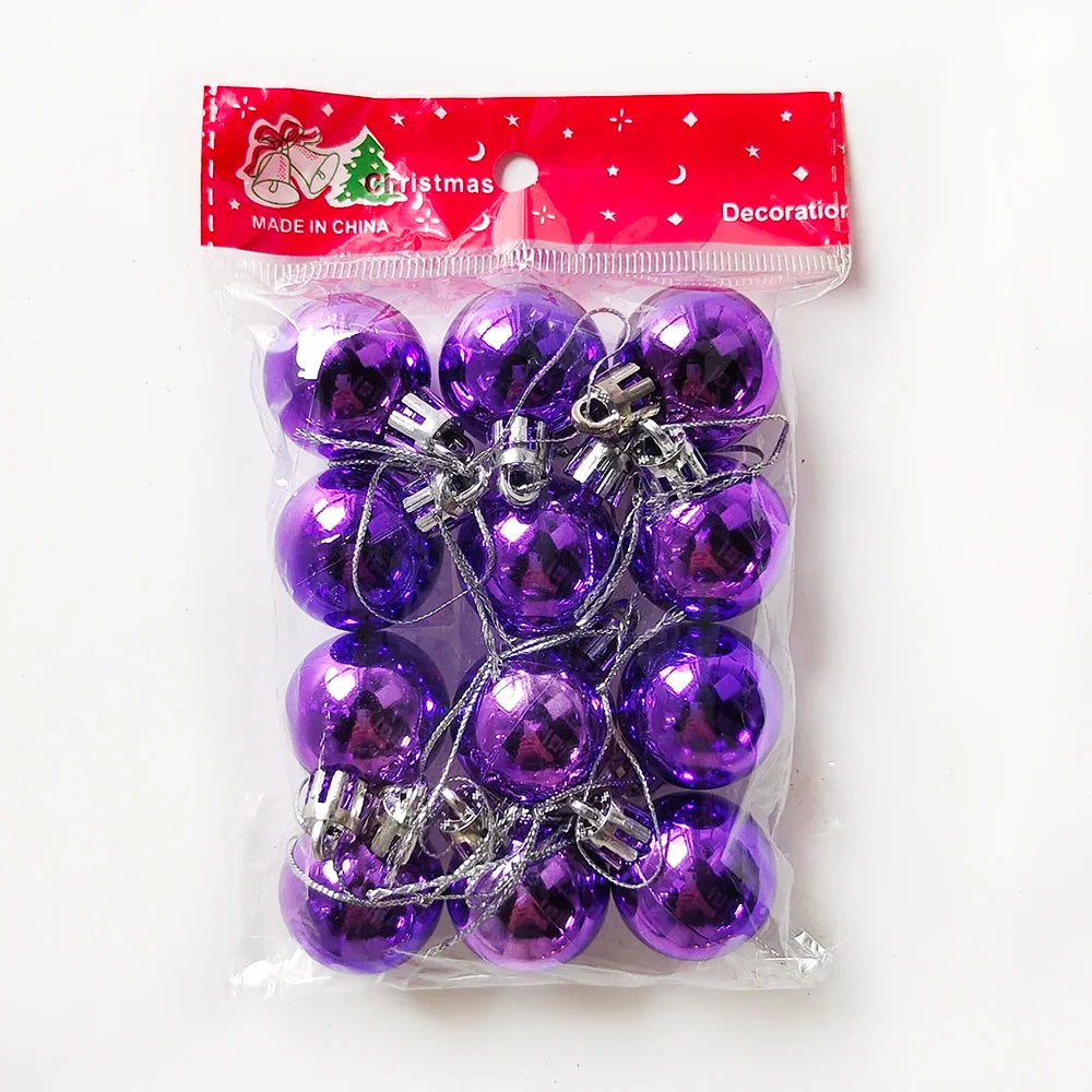 12Pcs Mini Christmas Balls Christmas Tree Hanging Ornament Plastic Red Green Gold Ball Pendant Christmas Decoration 2024 Navidad