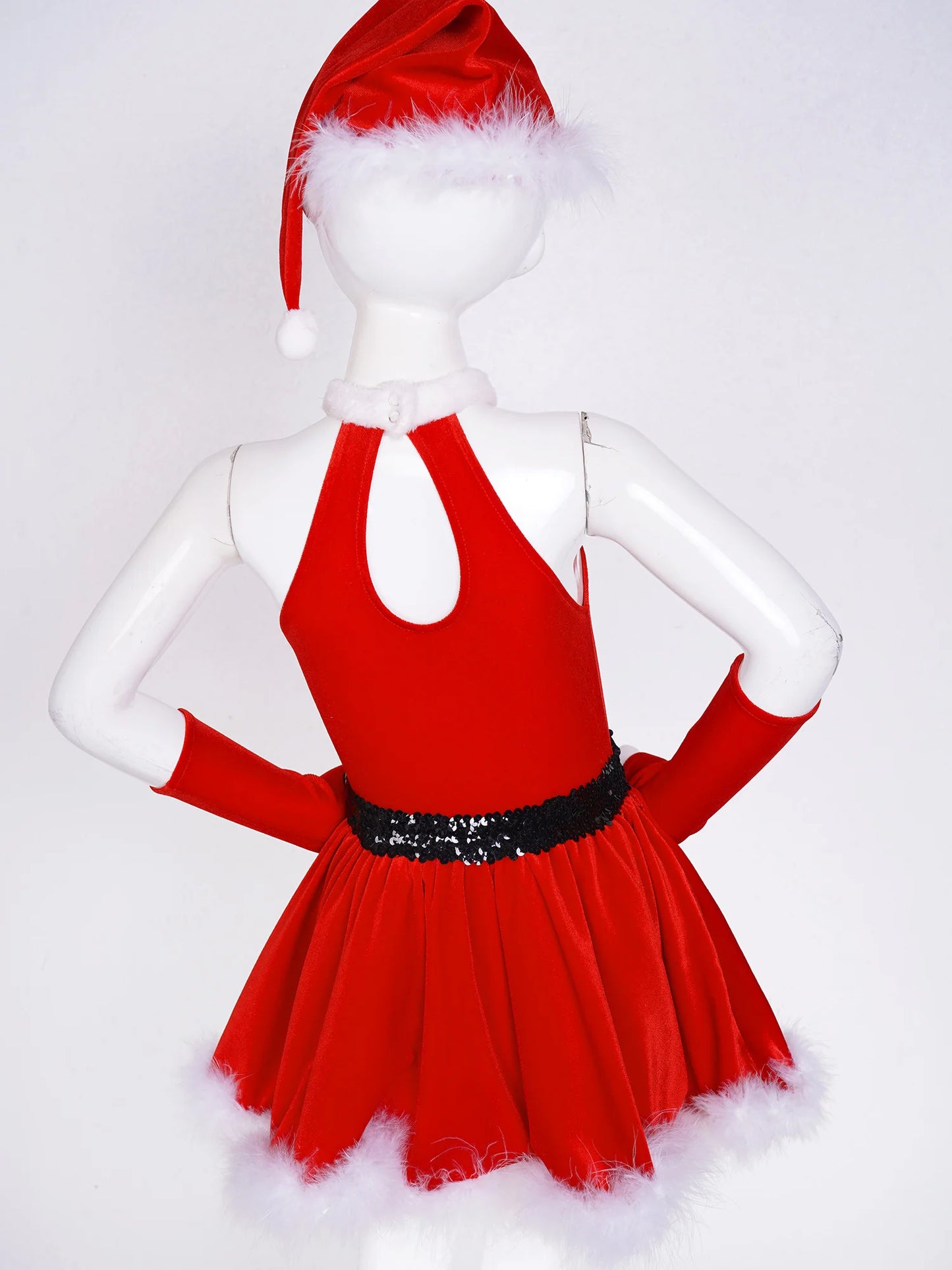 4-16y Girls Christmas Santa Claus Cosplay Costume Ballet Skating Dance Tutu Dress With Hat Gloves Xmas New Year Party Clothes