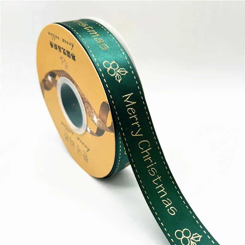 5yards 25mm Christmas Ribbon Printing Polyester Ribbon for Handmade Bow Party Christmas Decorations DIY Christmas Gift Wrapping