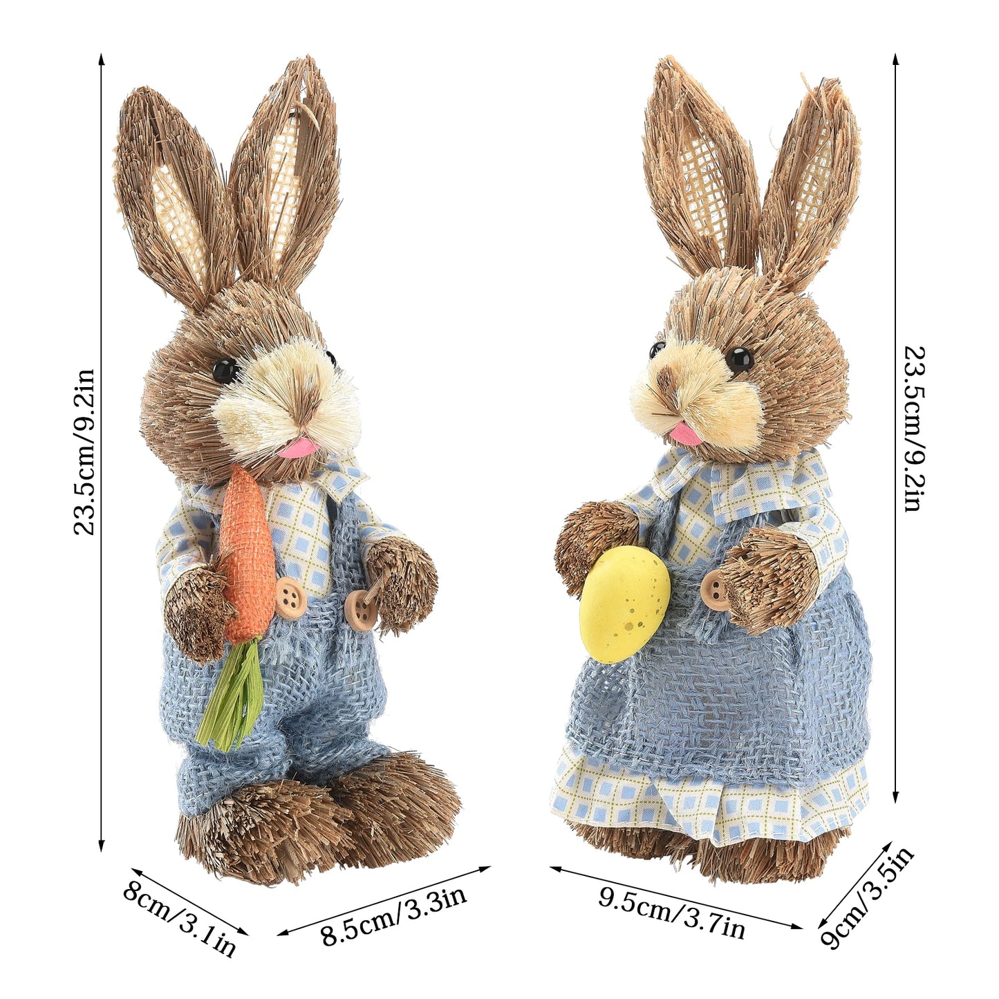 2PCS Straw Rabbit 2024 Easter Bunny Ornament Party Decorations Holiday Home Garden Wedding Decor Crafts Photo Props 25/35cm