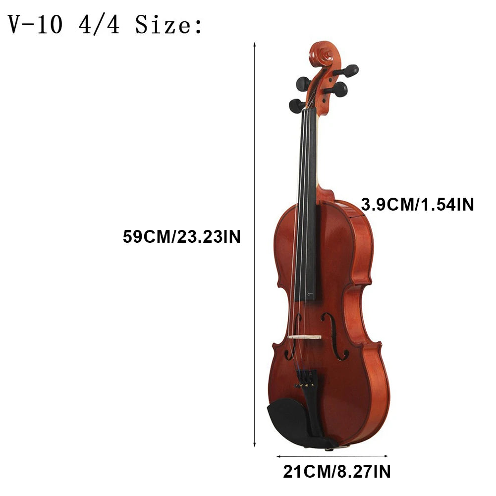 Violin Fiddle Set With Case Bow Extra Strings Rosin Tuner 4/4 Full Size Solid Wood Violin Set for Beginners Kids & Adults