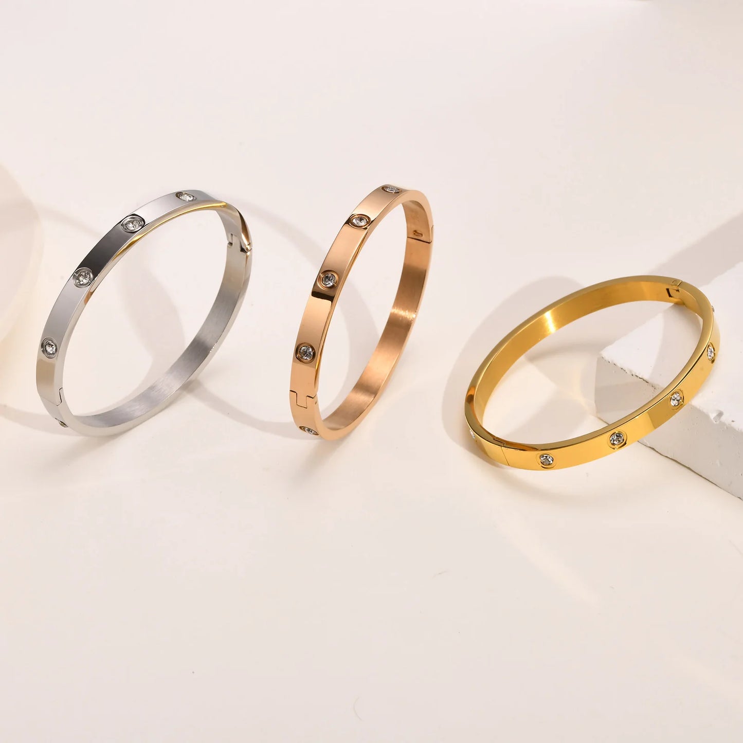 Cubic Zirconia Bangle Bracelet,18K Gold Plated Cuffs, Stainless Steel Jewelry Best Gifts for Valentine's Day Birthdays Gift