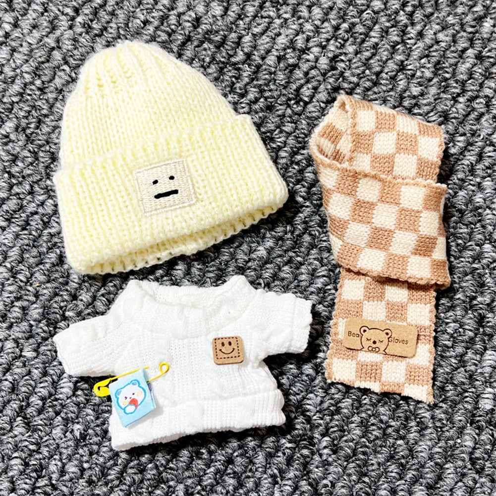 17cm Mini Plush Doll Clothes Outfit Accessories for Korea Kpop Exo Labubu Idol V1 V2 Sweater Overalls Scarf Set Clothing Gift