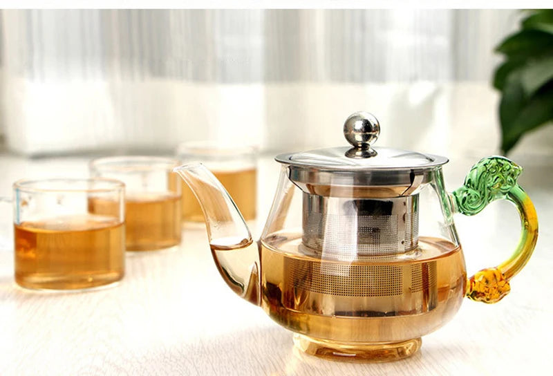 350ml Green Handmade Teapot With Filter Heat Resistant Glass Tea Pot Infuser Stainless Steel Kettle Wholesale Tea Pots Drinkware