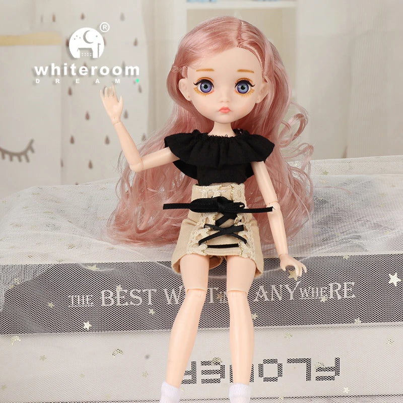Slim 26cm Bjd Doll for Girl 13 Movable Joints Fashion Princess Clothes Suit Accessories Blue Eyes Decoration Eyelash Solid Doll
