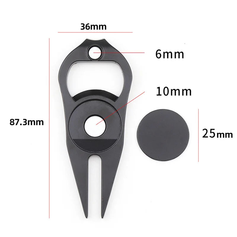 Golf Pitchfork Repair Tool, Pitch Groove Cleaner, Stainless Magnetic Ball Marker, Bottle Opener, Golf Accessories, 1Pc
