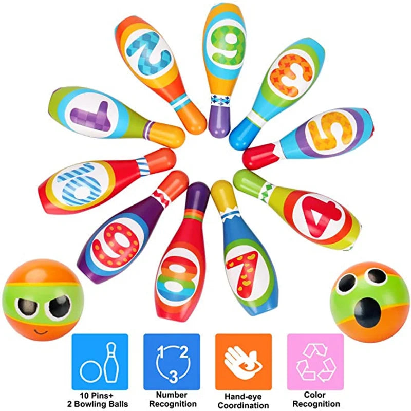 Kids Bowling Toys Sets Bowling Pins and Balls Fun Safe PU Educational Games for Toddlers Children Outdoor Indoor Sports 1 Set