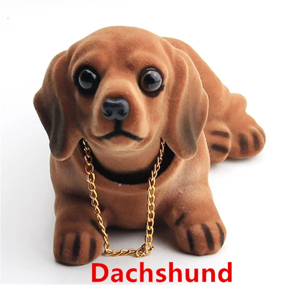 Car Ornament Nodding Dog Creative Shaking Head Puppy Dog Car Dashboard Doll Bobblehead Dog Toy Lucky Gold Chain Rocking Head Dog