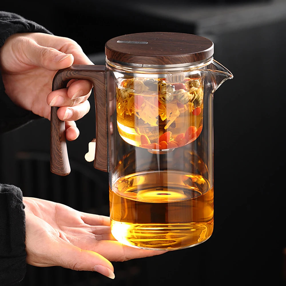 Glass Tea Pot Kettle Infuser 520ml/720ml Teapot Water Separation Inner Magnet One Click Magnetic Switch Tea Filtration Cup Set