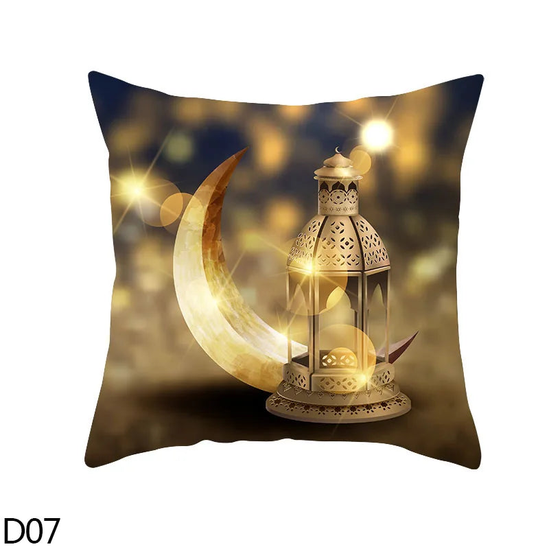 45cm Eid Mubarak Cushion Cover Golden Ramadan Pattern Home Decorative Pillowcase Islamic Muslim Party Favors Eid Party Supplies