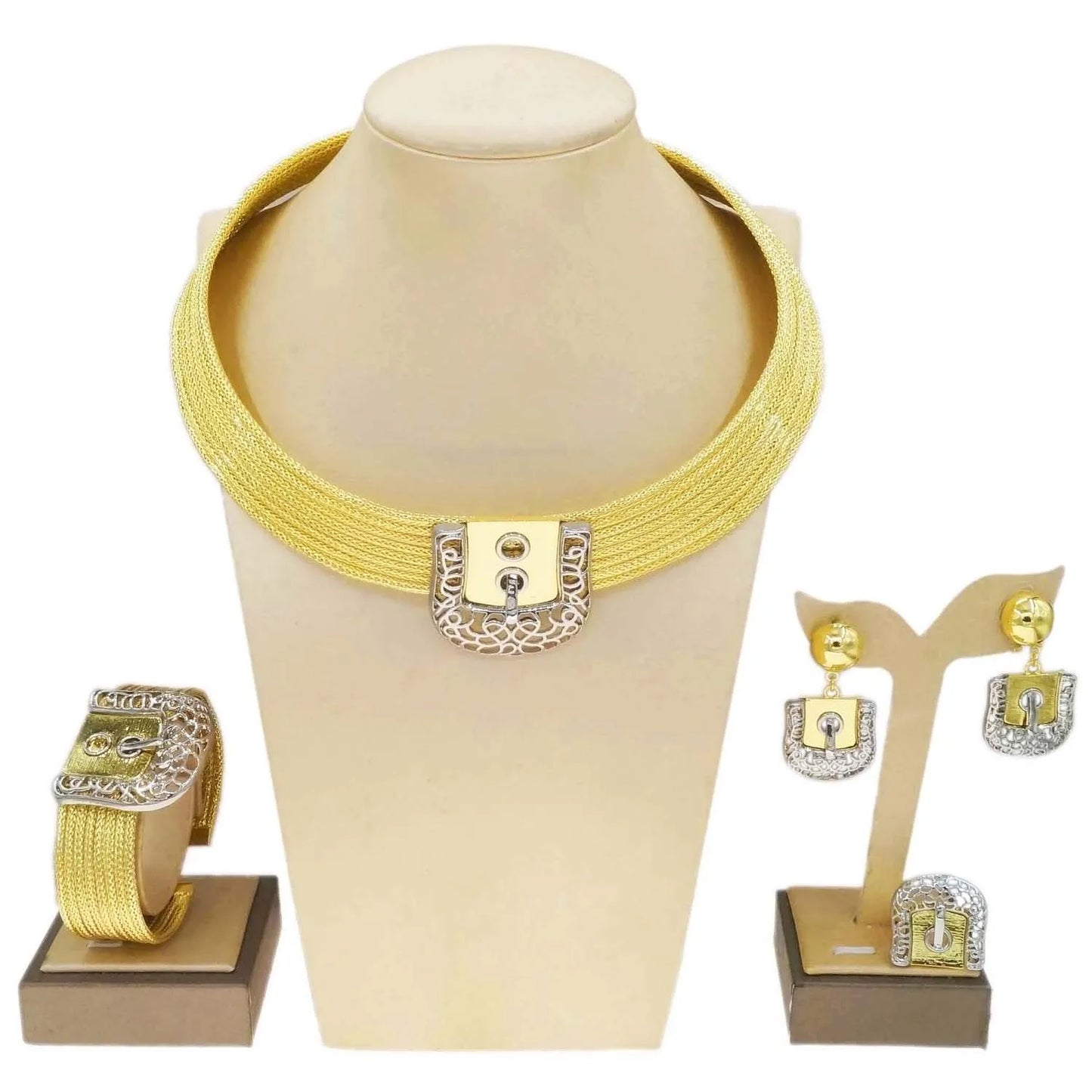Fashion Women's Jewelry Set Heart Lock Round Necklace Luxury Lock Earrings Bracelet Party Jewelry Mother's Day Gift