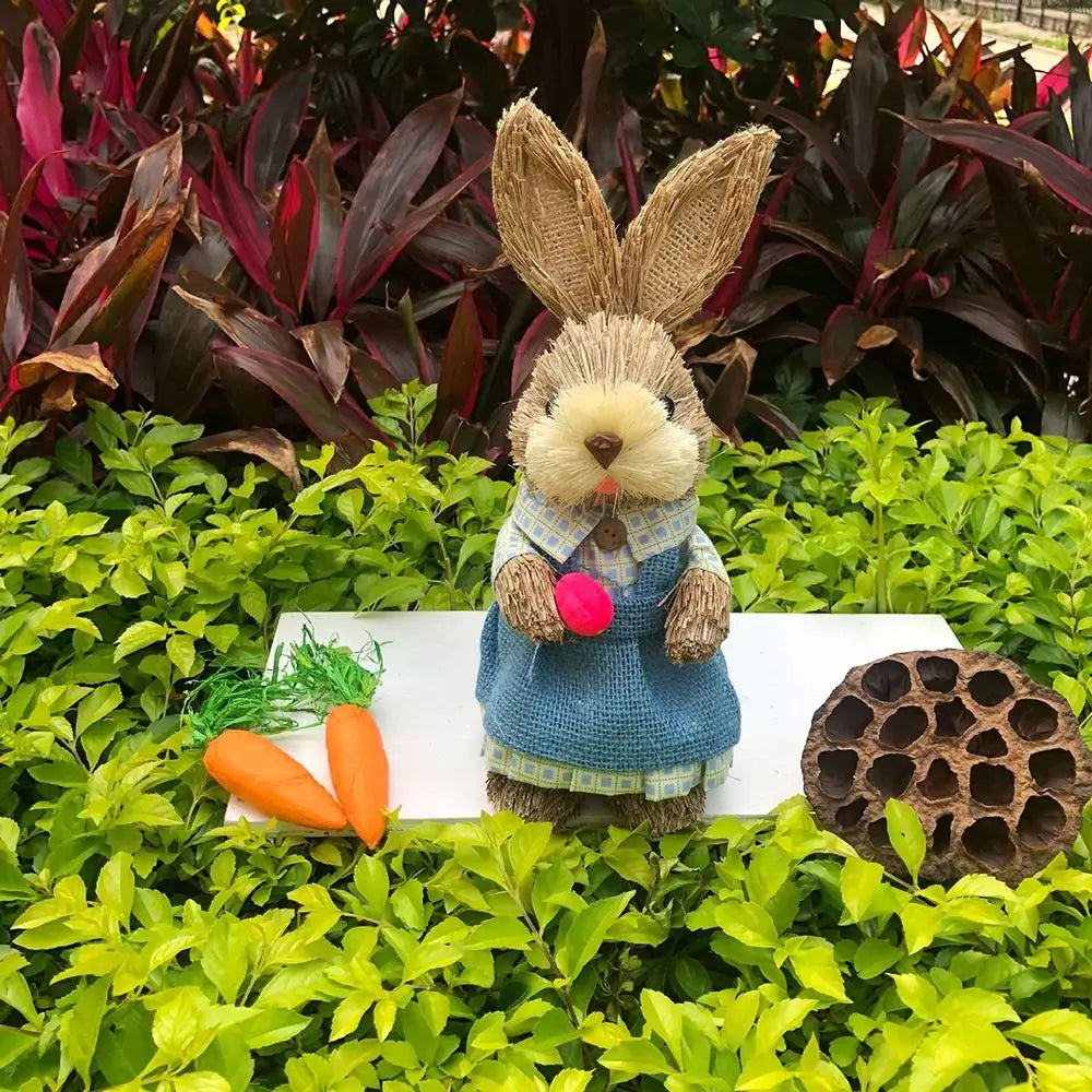 Decorations Garden Ornaments DIY Straw Rabbit Exquisite Hand Gifts Prizes Birthday Gifts Easter Decorations for 25cm
