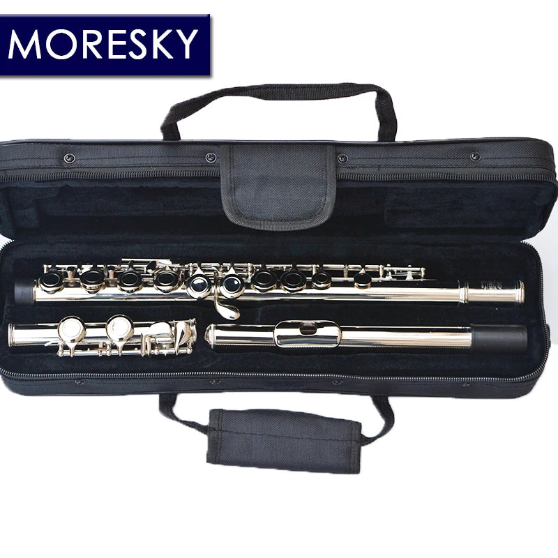 MORESKY 16/17 Close/Open Holes C Key Flute Instrument Cupronickel Nickel Plated Concert Flute With E Key