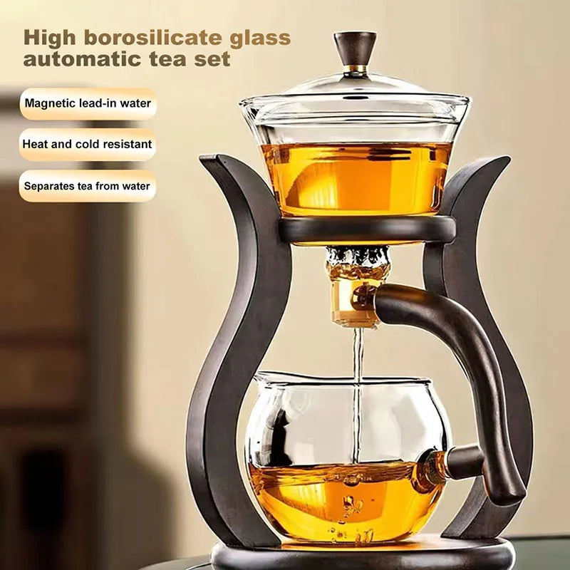 HOONRA Heat-Resistant Glass Tea Set Magnetic Water Diversion Rotating Cover Bowl Automatic Tea Maker Lazy Kungfu Teapot Drinking