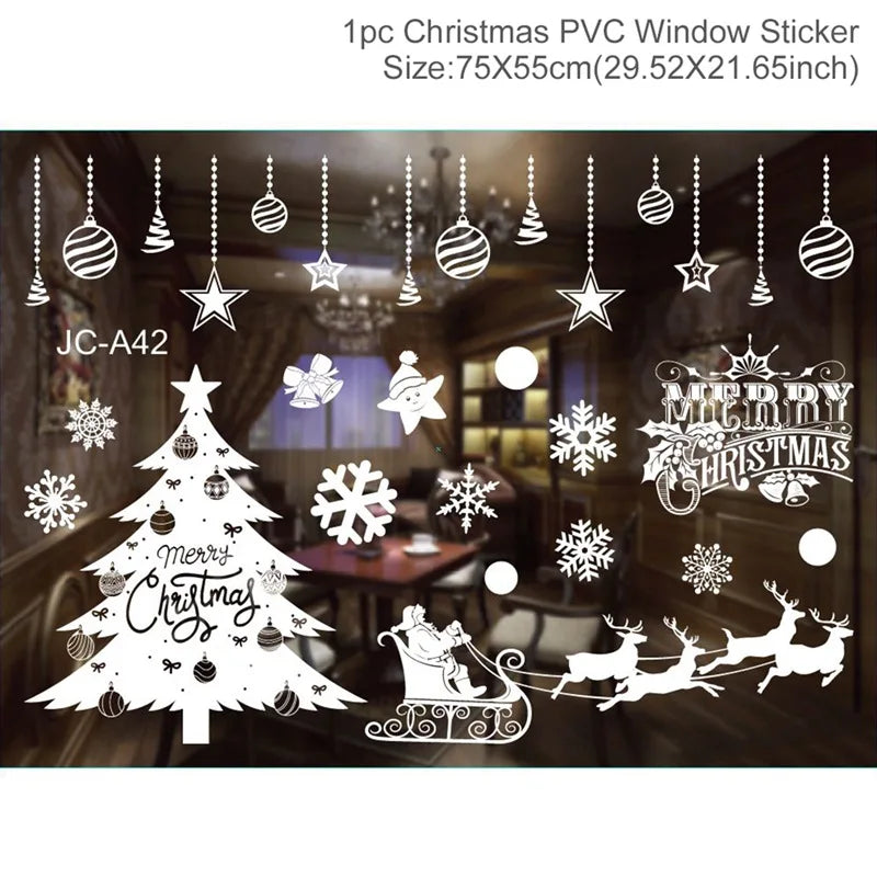 Christmas Wall Window Stickers Marry Christmas Decoration for Home 2024 Christmas Ornaments Xmas Navidad Gift New Year 2025