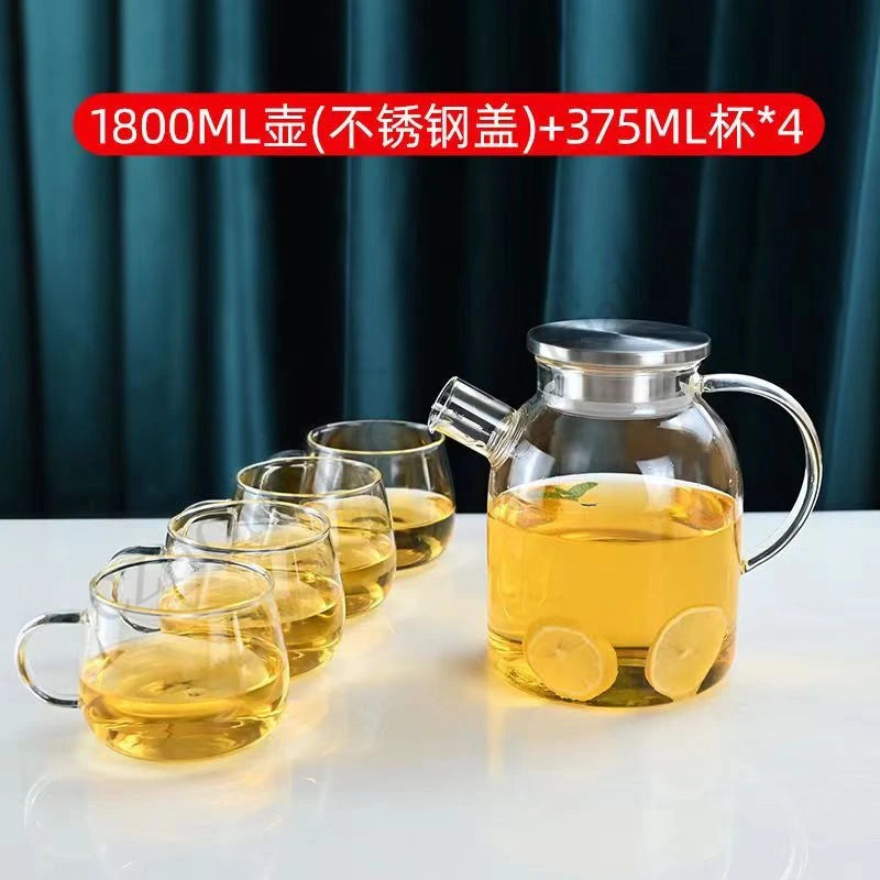 Transparent Borosilicate Glass Teapot Water Jug Heat-Resistant Large Capacity Kung Fu Kettle Home Flower Tea Pot Bottle Decanter