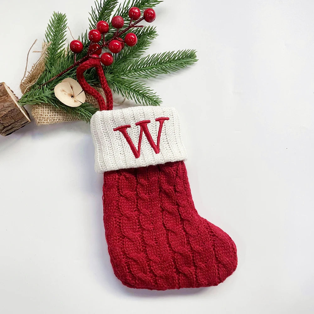 Christmas Socks Snowflake Alphabet Letters Christmas Knitting Stocking Christmas Tree Pendant Decoration for Home Xmas Gift 2024