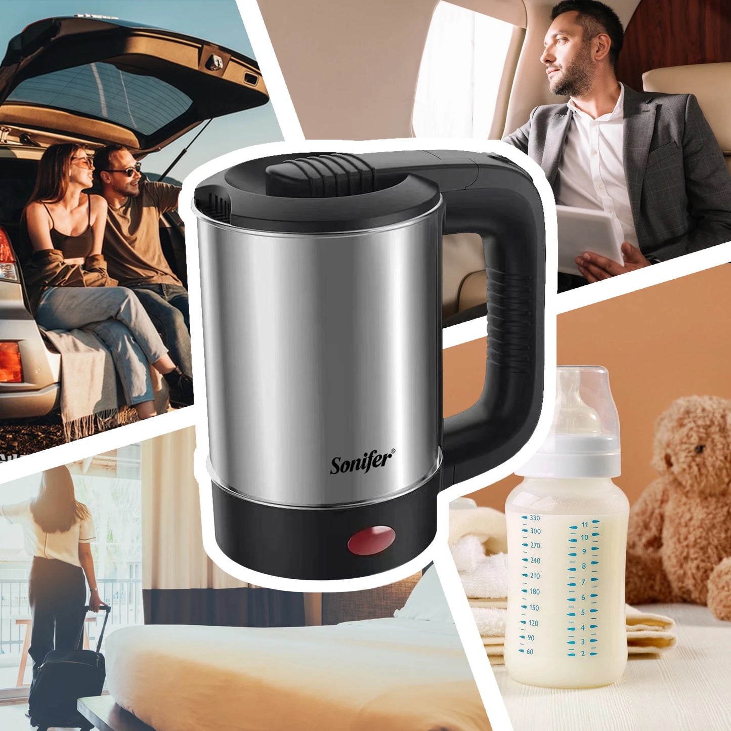 0.5L Mini Electric Kettle Tea Coffee Stainless Steel 600W Portable Travel Water Boiler Pot for Hotel Family Trip Sonifer