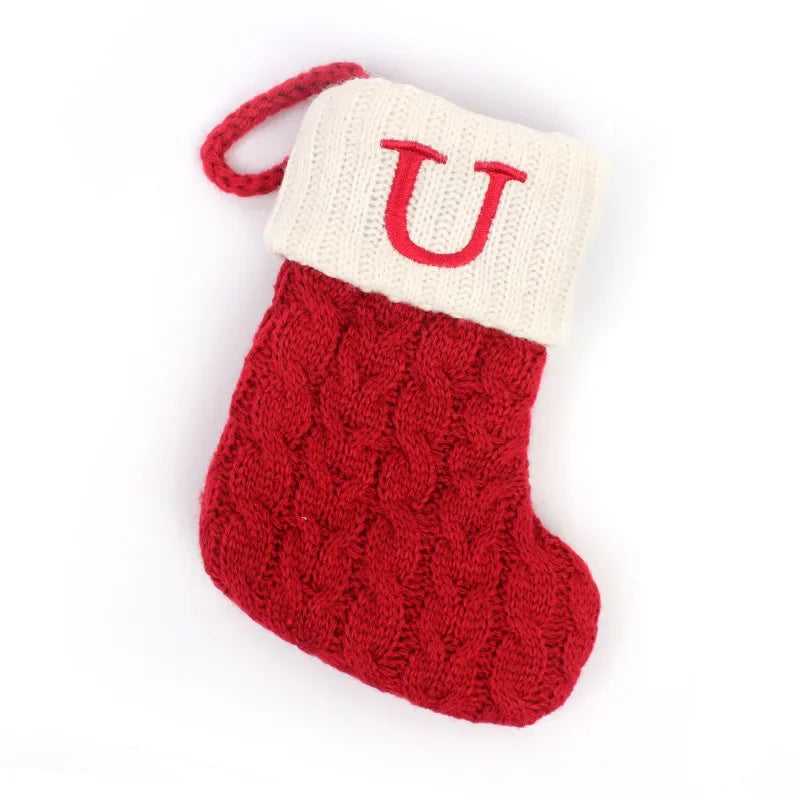 Merry Christmas Socks Red Snowflake Alphabet Letters Christmas Stocking Christmas Tree Pendant Decorations for Home Xmas Gift