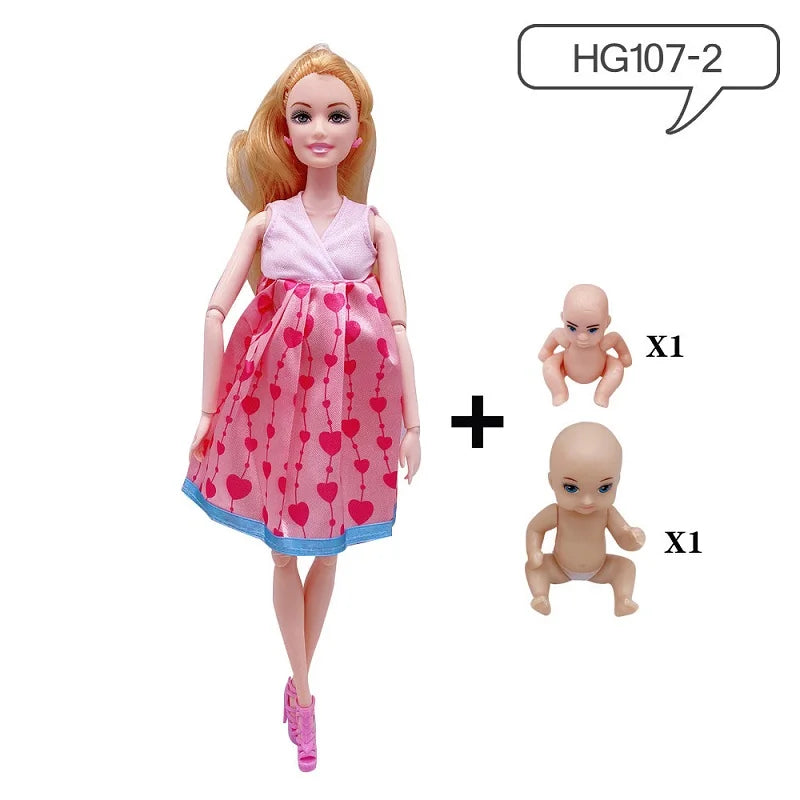Handmade 11.5Inches Pregnant Doll Mom Have 2Pcs Baby in Her Tummy With 1Pc Clothes Educational Dolls Girl Toy for Barbie Gift